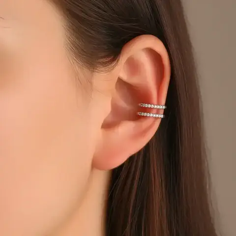 Rhinestone Decorated Ear Cuff, Gifts for Her, Double Layer Ear Cuff for Women & Girls, Fashion Jewelry for Party, Daily Clothing Decor, Trendy All-match & Exquisite Jewelry for Birthday Gift, Accessories, Earring