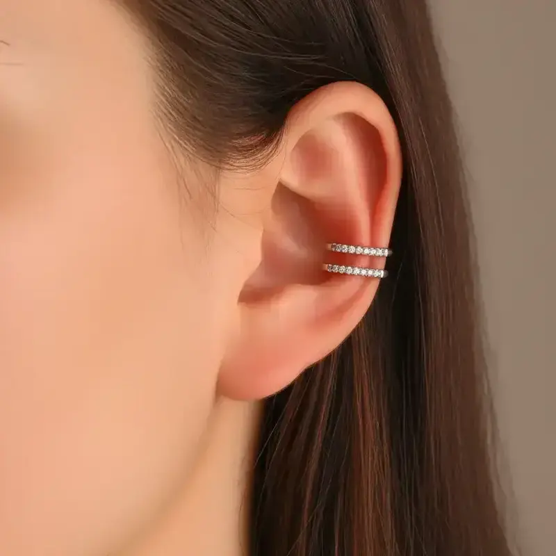 Rhinestone Decorated Ear Cuff, Gifts for Her, Double Layer Ear Cuff for Women & Girls, Fashion Jewelry for Party, Daily Clothing Decor, Trendy All-match & Exquisite Jewelry for Birthday Gift, Accessories, Earring