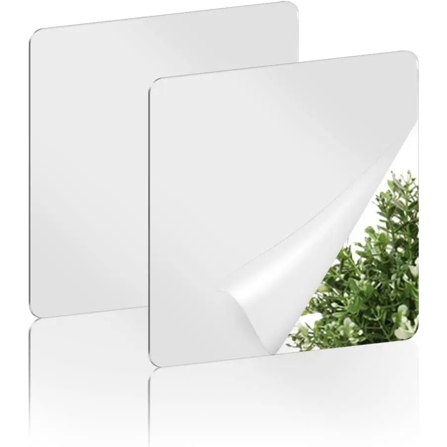 2 Pack Self Adhesive Acrylic Mirror, 2MM Flexible Plastic Mirror, Shatterproof PS Frameless Wall Mirror for Bathroom Vanity and Entryway (6 x 6 inch)Gift.
