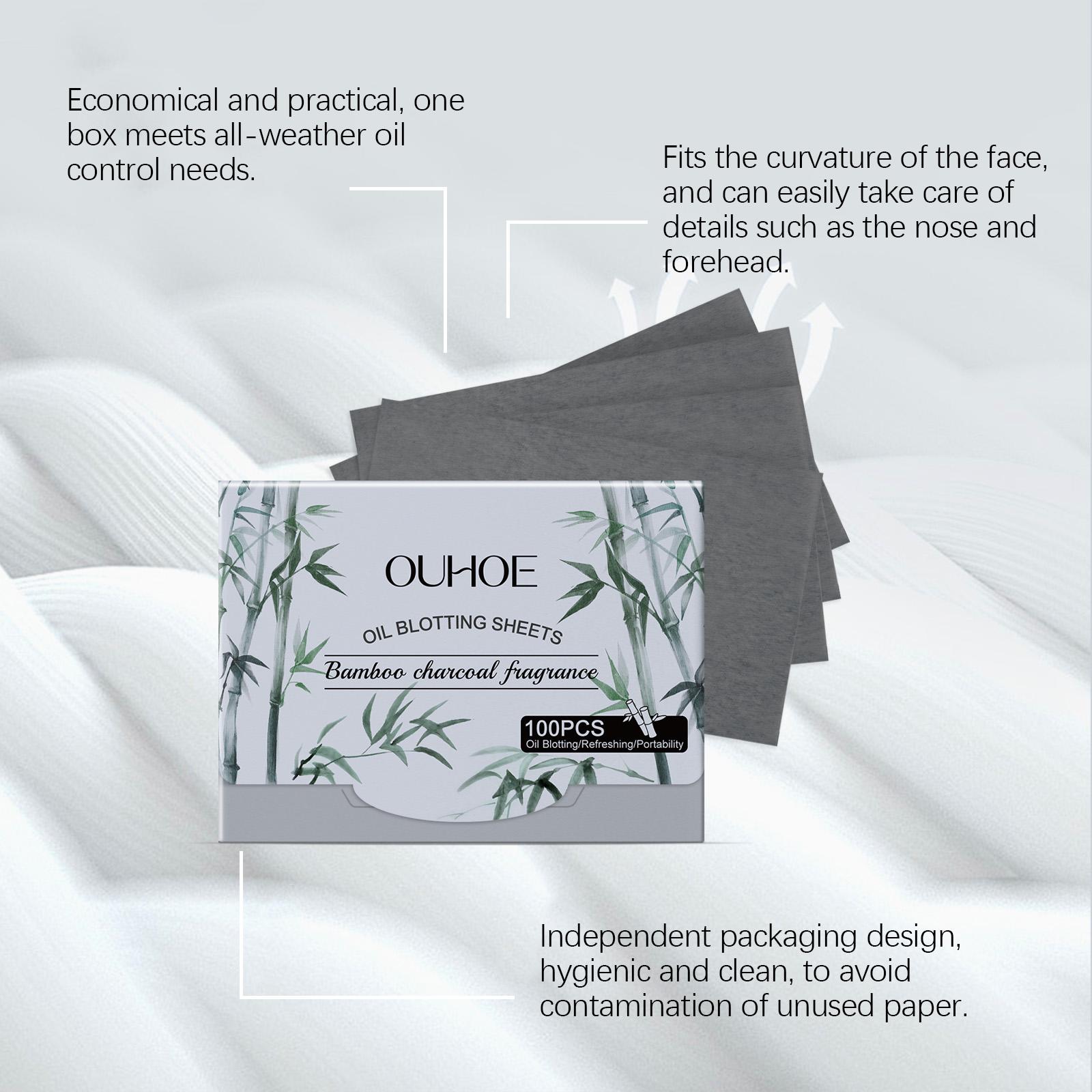 OUHOE Oil Blotting Sheets (Carbon Black), Cellulose & Kaolin Dual Oil Control + Carbon Black Deep Purification, Matte Finish, Vitamin E Antioxidant, Makeup-Friendly No Powder Removal for Oily Skin