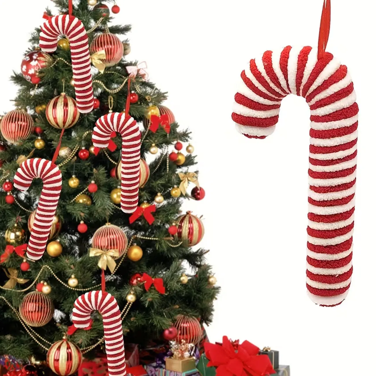 4-Pack Christmas Candy Cane Decorations, Striped Fabric Hanging Ornaments, Perfect for Christmas Tree, Holiday Party Home Decor