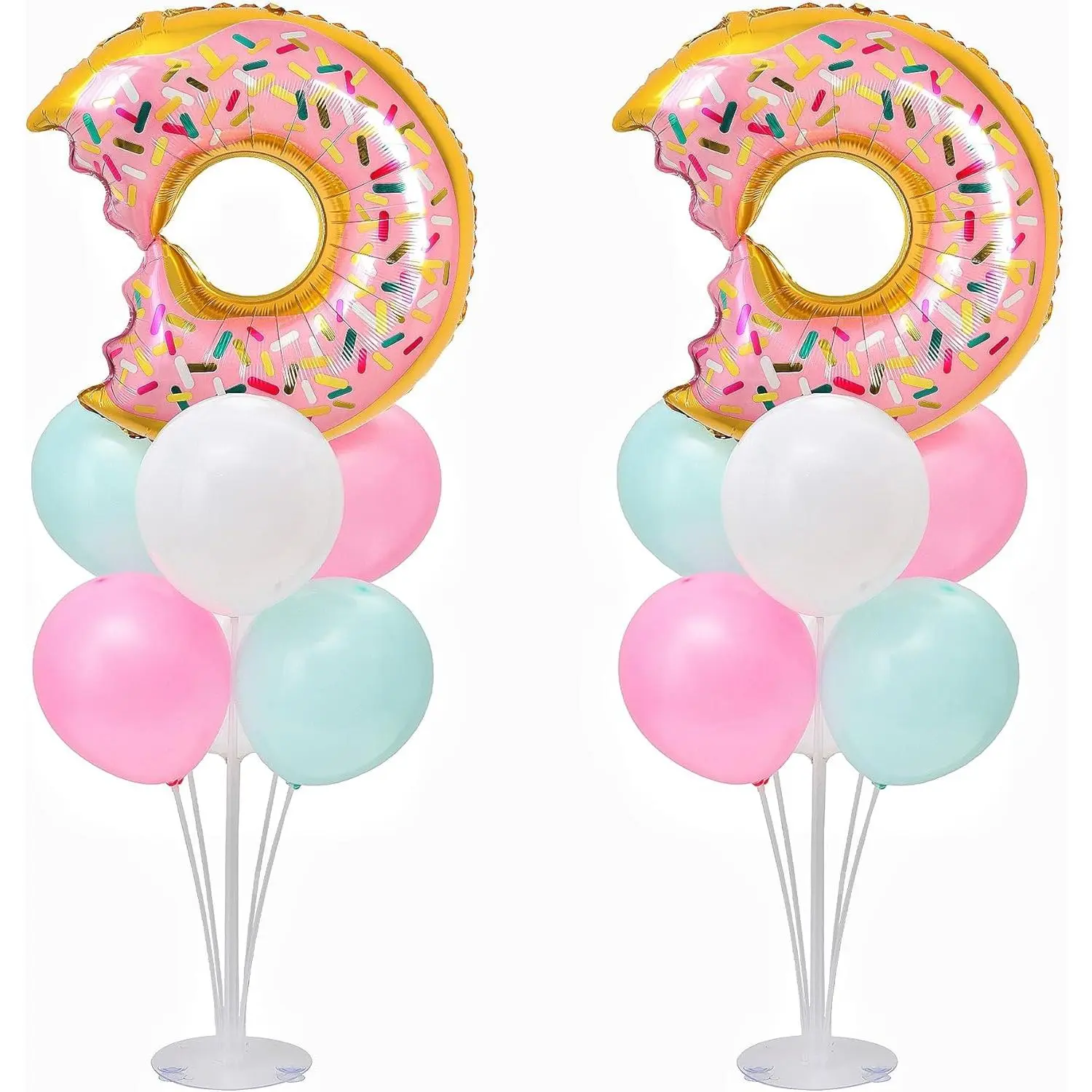Donut Balloon Table Centerpiece Stand Kit 2 Sets for Table with 2 Doughnut Foil Balloons 14 Latex Pastel Balloons for Donut Party Decorations Pastel Birthday Party  Shower Decorations