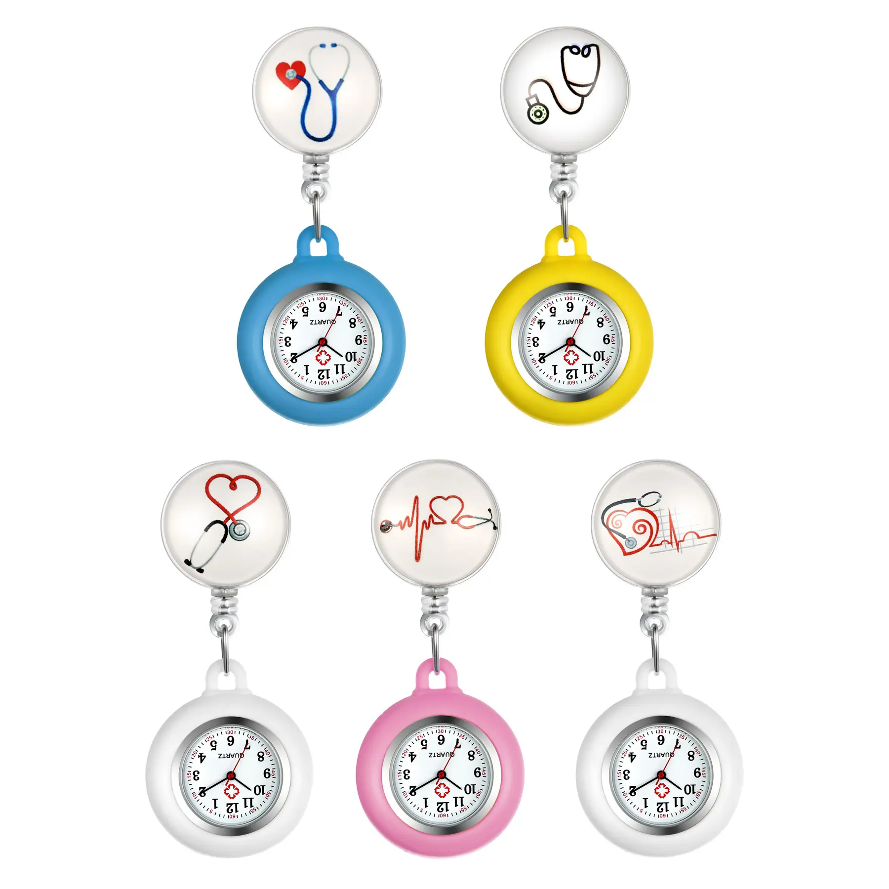 OIDEA Analog Fob Watch for Nurses, Silicone Clip-on with Stethoscope Design, Retractable Clip and Inverted Dial, Analog Watches