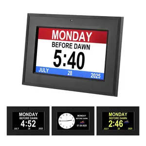7-Inch Digital clock, Large Font Display, 3 Display Modes, Many Alarms and Medication Alerts for Seniors and Alzheimer Patients (Black) (Black, 7-inch)