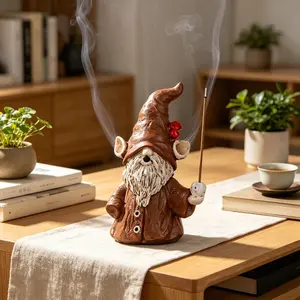 Vintage Goblin Wizard Incense Holder, Creative Dual Ear Smoke Diffuser, Handmade Resin Statue, Living Room Decor, Gift for Magic Lovers