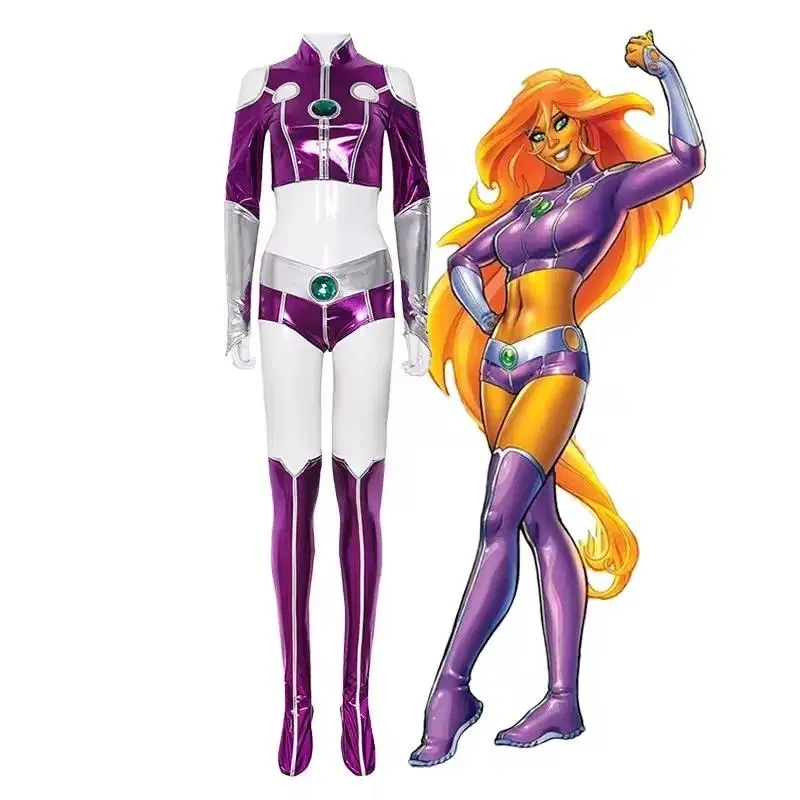 Women's Teen Titan Starfire Sexy Spandex Zentai Full Body Bodysuit - Purple Costumes, Party Clothes for Halloween Cosplay Party (Spandex Fit)