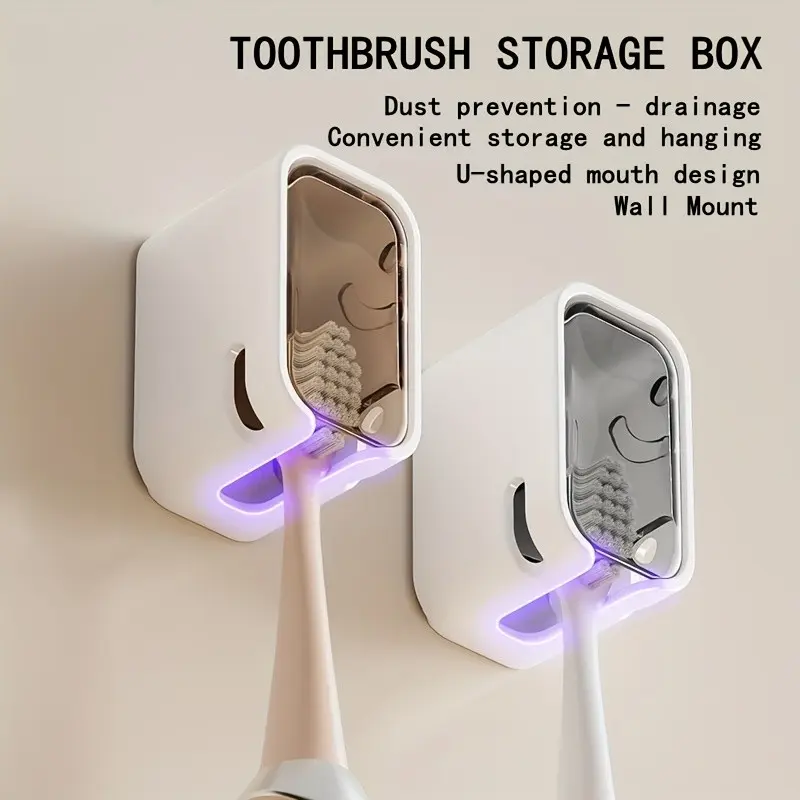 Wall-Mounted Toothbrush Holder, No-Drill Bathroom Organizer, Dust-Proof Electric Toothbrush Storage Box with Lid, Toothbrush Holder With Cover, Couple-Friendly Design