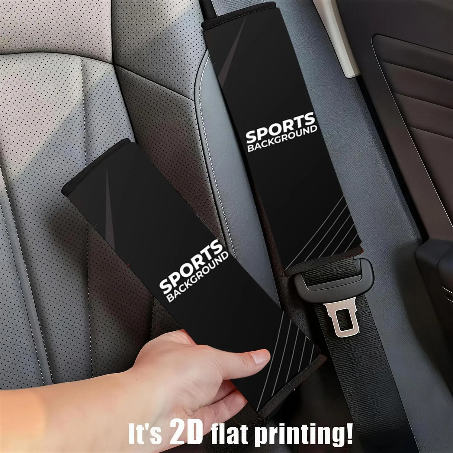 2PCS Modern Black Sports Text Print Car Seat Belt Shoulder Pads, Universal Auto Interior Decor Accessories, Easy Install Safety Cover For Vehicles And Seasons, Daily Travel Essential, Ideal Gift