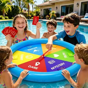 Pool Party Game Table with Waterproof Silly Challenge Cards & Spinner, Floating Pool Game Toys for Teens Adults Family, Summer Pool Accessories for Backyard Beach Party