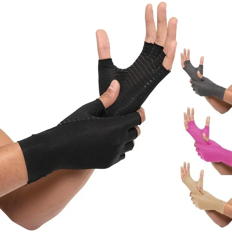 RODEWILL Copper Fiber Breathable Compression Fingerless Gloves, Unisex Support Wear with Wrist Support & Brace for Billiards Snooker Sports