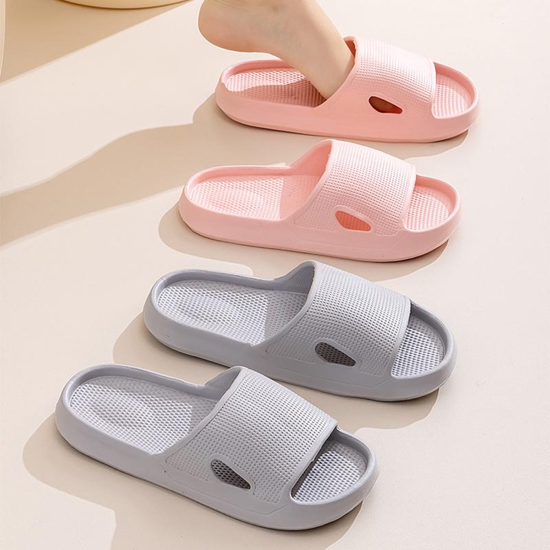 Solid Color Thick Bottom Home Slippers Summer Non-slip Floor Bathroom Slipper Women Men Couples Shoes