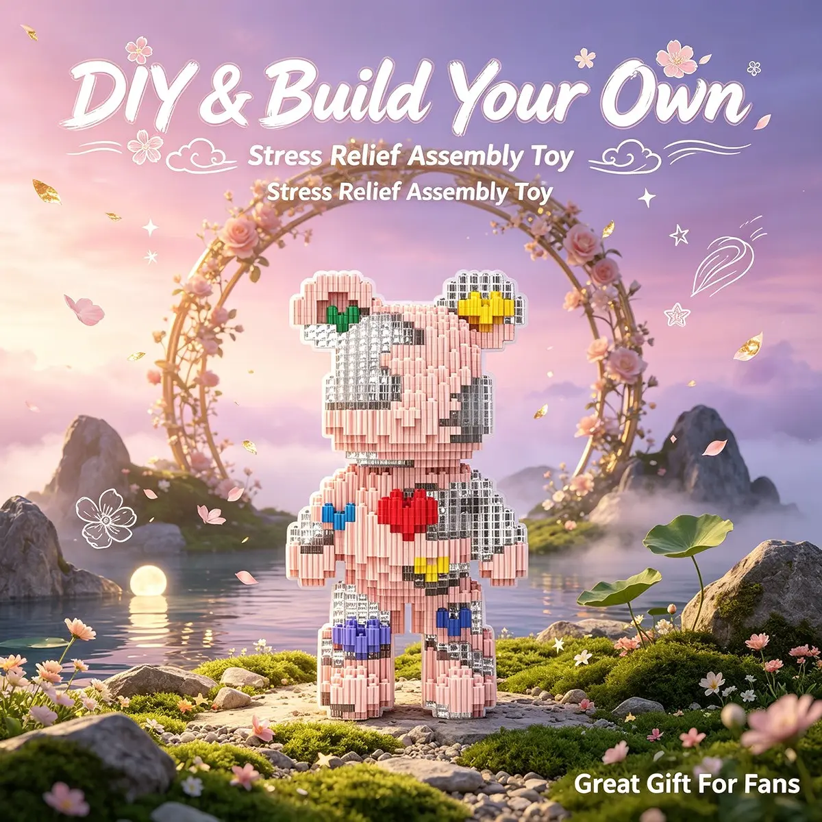 Heart Bear 3D Interlocking Puzzle Building Blocks, Home Office Decor, Party Decoration, Ideal Gift, Handmade Craft, Lightweight Statue, Collectible Ornament