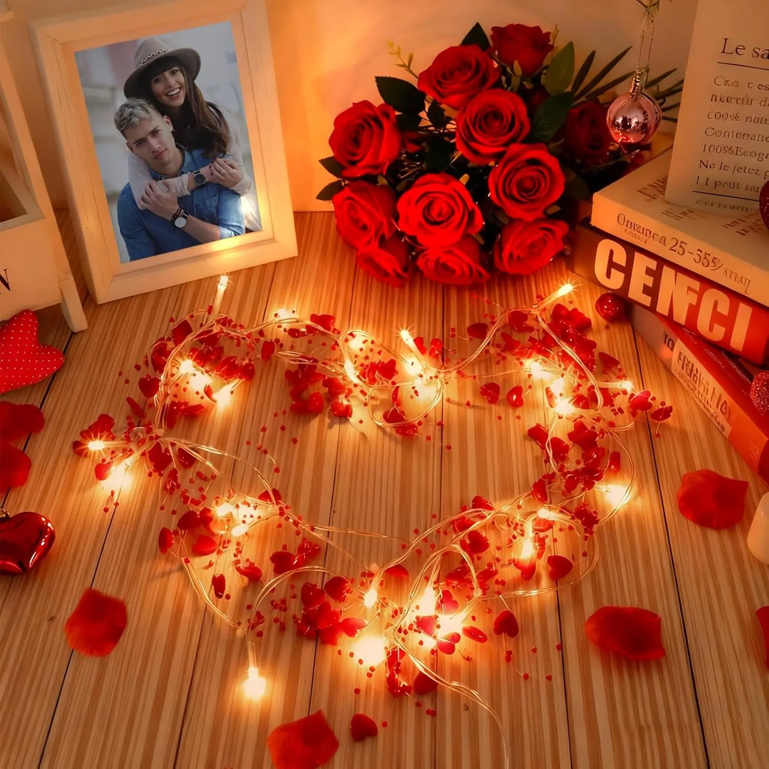 Valentines Day String Lights Decorations,10FT 30 LED Red Valentines Garland with Lights  Operated Heart String Light,Decorations for  Indoor Outdoor Front Party Door Decor