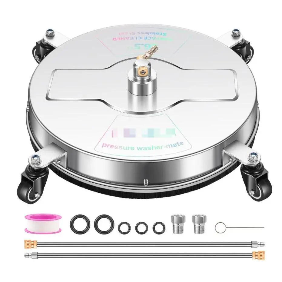 Stainless Steel Pressure Washer Surface Cleaner 14" with 4 Wheels - Heavy Duty Power Washer Accessory - Ideal for Patios, Driveways, Decks, Sidewalks - Compatible with 3000-4000 PSI Gas/Electric Washers