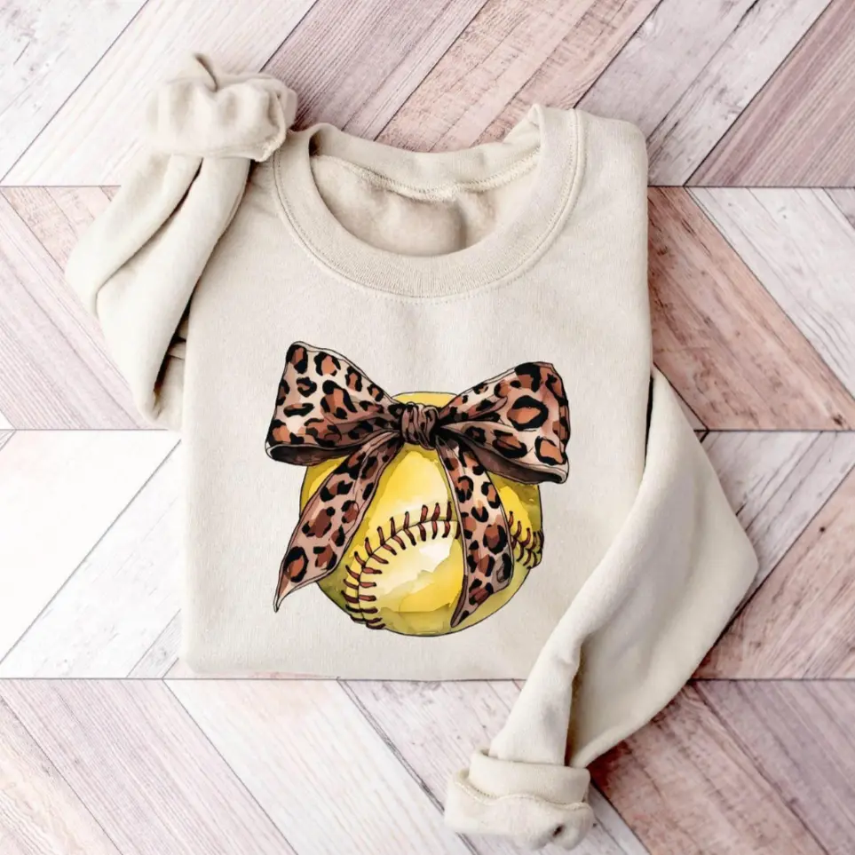 Softball Coquette Sweatshirt, Leopard Coquette Bow Shirt, Game Day Shirt, Sport Mama Sweatshirt, Softball Season T-Shirt, Coquette Bow Shirt