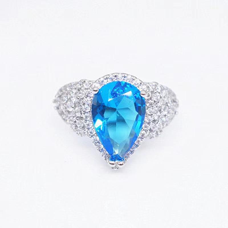 Same style imitation natural topaz set: colored gemstone ring, earrings, and pendant for women