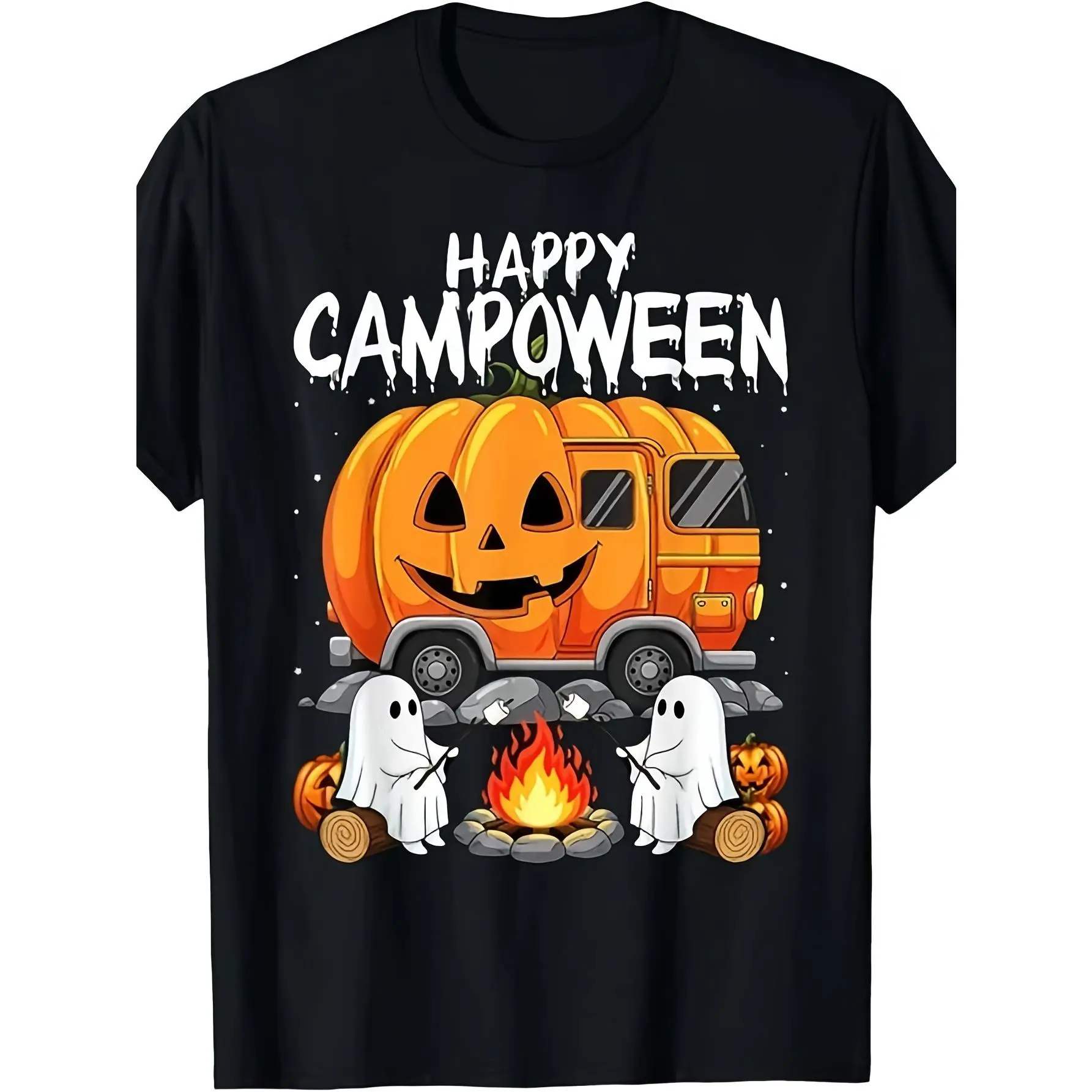 Happy Camp O Ween Halloween Camping Ghosts and Campfires T ShirtSame Style 2026 Summer Shirt Sleeved Printed T Shirt