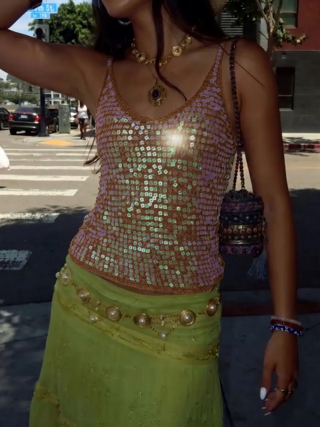 Sparkly Summer Sequin Top for Women, Spaghetti Strap Tank Top, Sleeveless Shimmer Camisole Tops for Women, Trendy Chic Womens Tops for Party, Club, Concert, Vacation, Date Night & Going Out