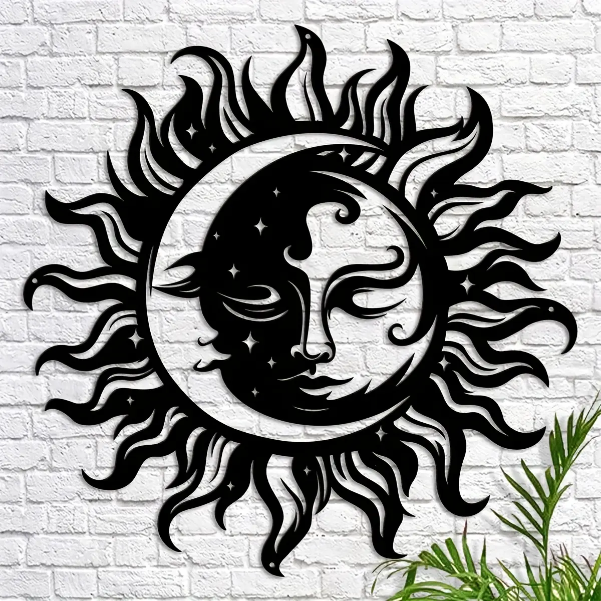 1pc Elegant Black Sun & Moon Metal Wall Decoration - 15.7"×7" Mystic Symbol Iron Art for Home & Garden, No Electricity Needed, Perfect Housewarming Gift, Halloween Christmas New Year Gift
