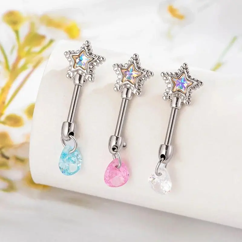 1Pc Stainless Steel Helix Earrings, Star-Shaped Rhinestone Earrings with Colorful Gems, Niche Sophisticated Sweet Style Cartilage Piercing Fashion Jewelry, Six-Pointed Star Earrings, Colorful Gem Jewelry