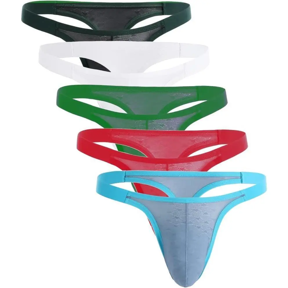 Men's Striped Thong Low Rise Elastic Waistband Underwear