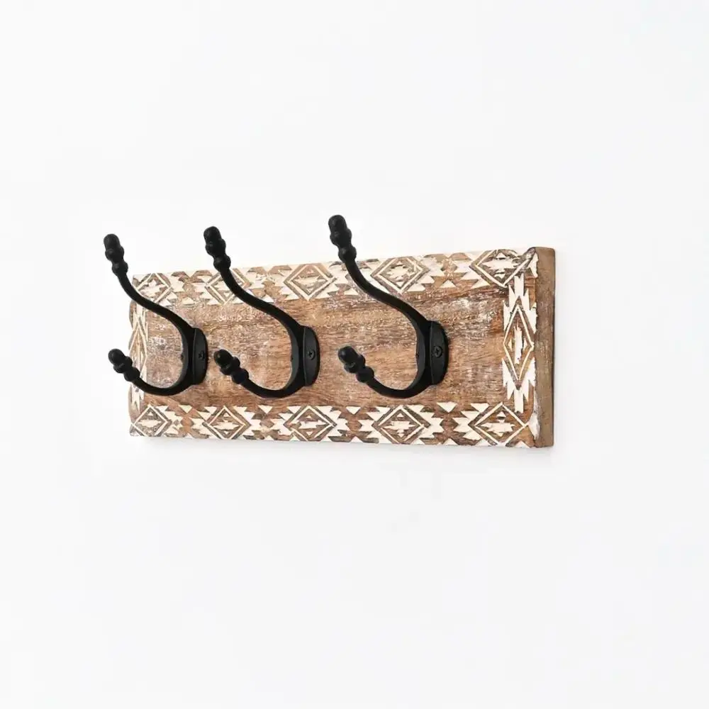 White Wash Wall Hook Mango Wood  Wooden Hook for Décor