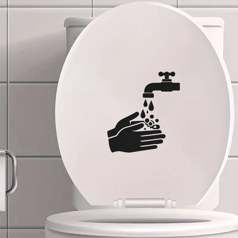 1 piece hand washing icon toilet sticker featuring faucet hand washing bubble patterns and other elements waterproof bathroom sticker with bright cartoon designs suitable for decorating lids and jars