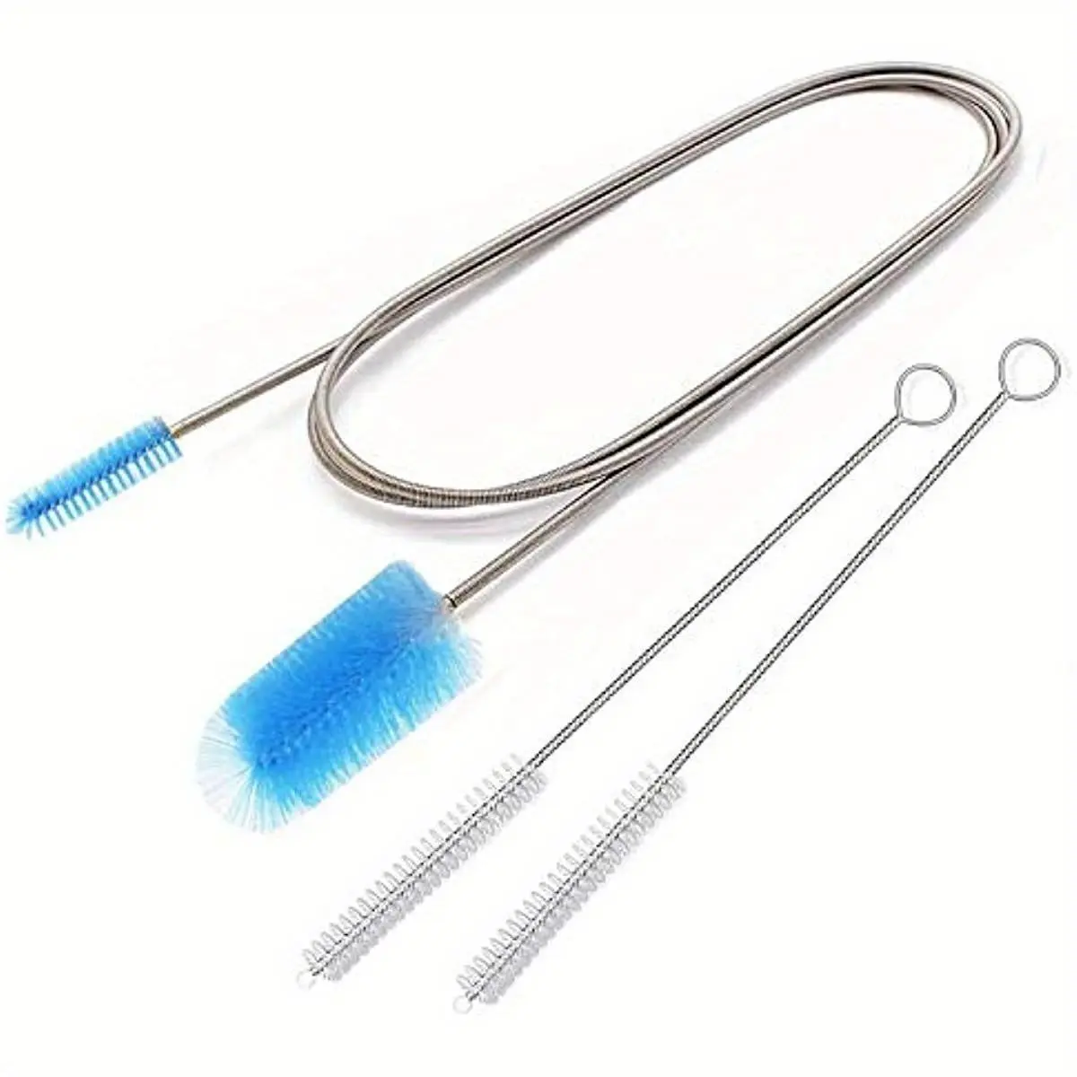 Flexible Nylon Drainage Brush Set, 3 Pieces Dual-Head Elastic Hose and 2 Straw Cleaning Brushes, Ideal for Home Maintenance Tools