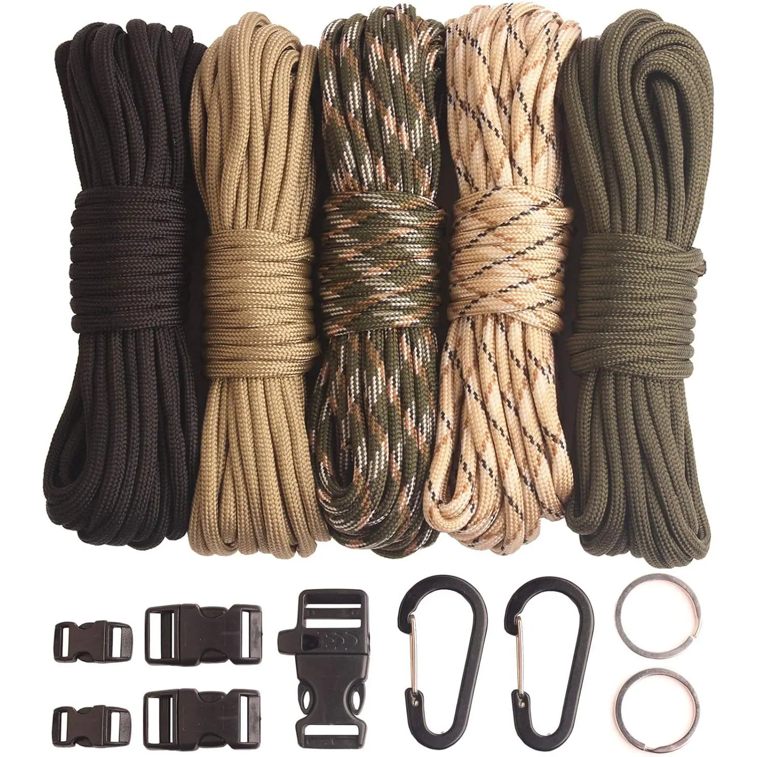 Paracord 550 Combo Crafting Kits with 5 Types Buckles,20 Feet Each Paracord Rope