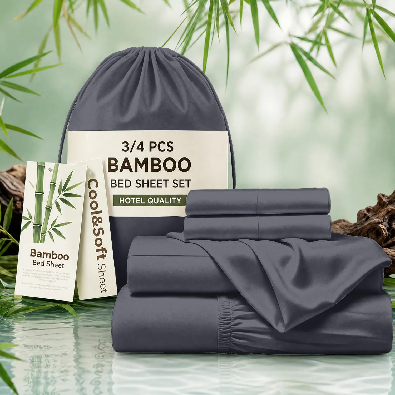OS OMYSTYLE 3/4pcs Bamboo Children Bed Sheet Set, Luxury Hotel Quality, Bamboo Fiber Stays Cool, Breathable, Comfortable, Ultra-smooth Touch, 14''Deep Pocket Fitted Sheet Design Prevents Slipping And Shifting, Kids Bedding Set, Bedroom Decor And