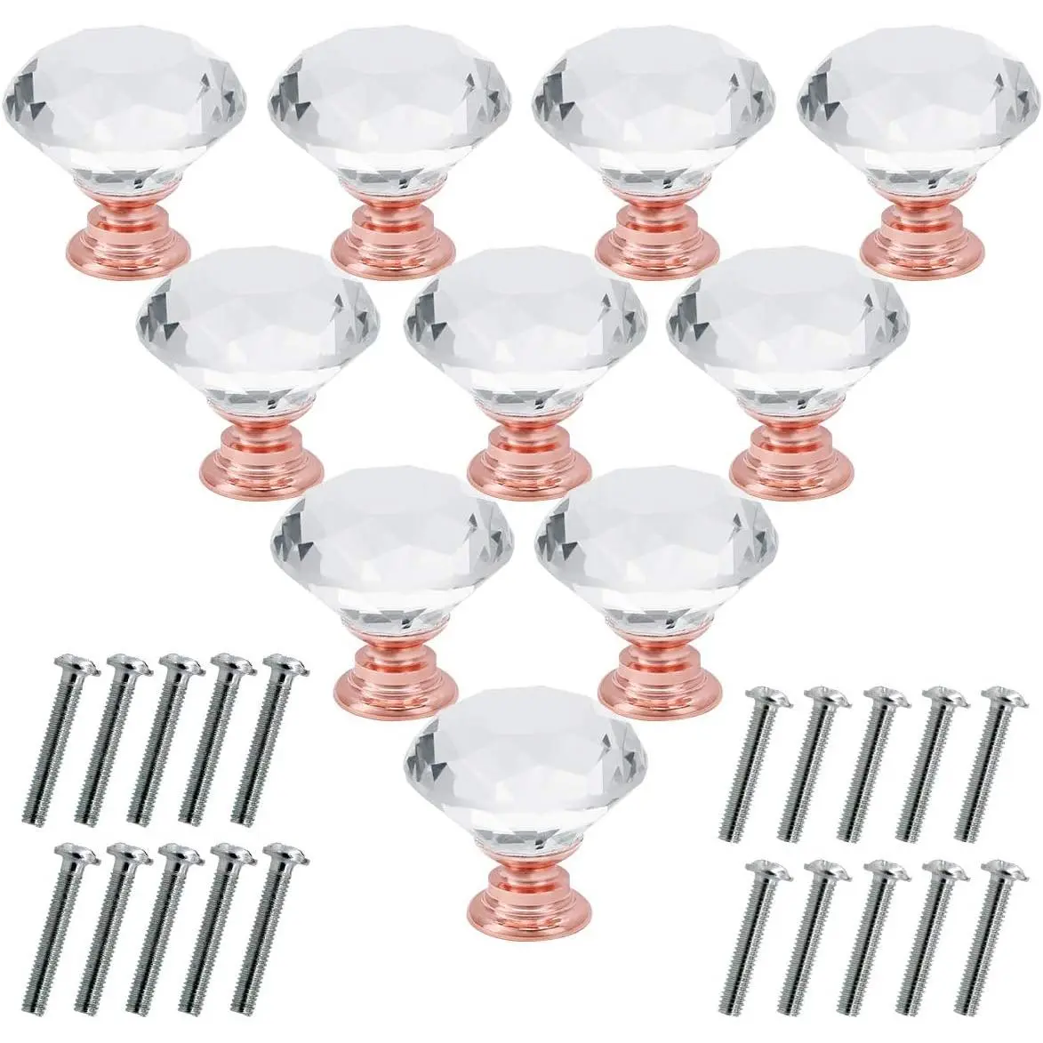 10 count  Glass Cabinet Knobs 30mm  Shape Drawer Kitchen Cabinets Dresser Cupboard Wardrobe Pulls Handles (Clear-Champagne )