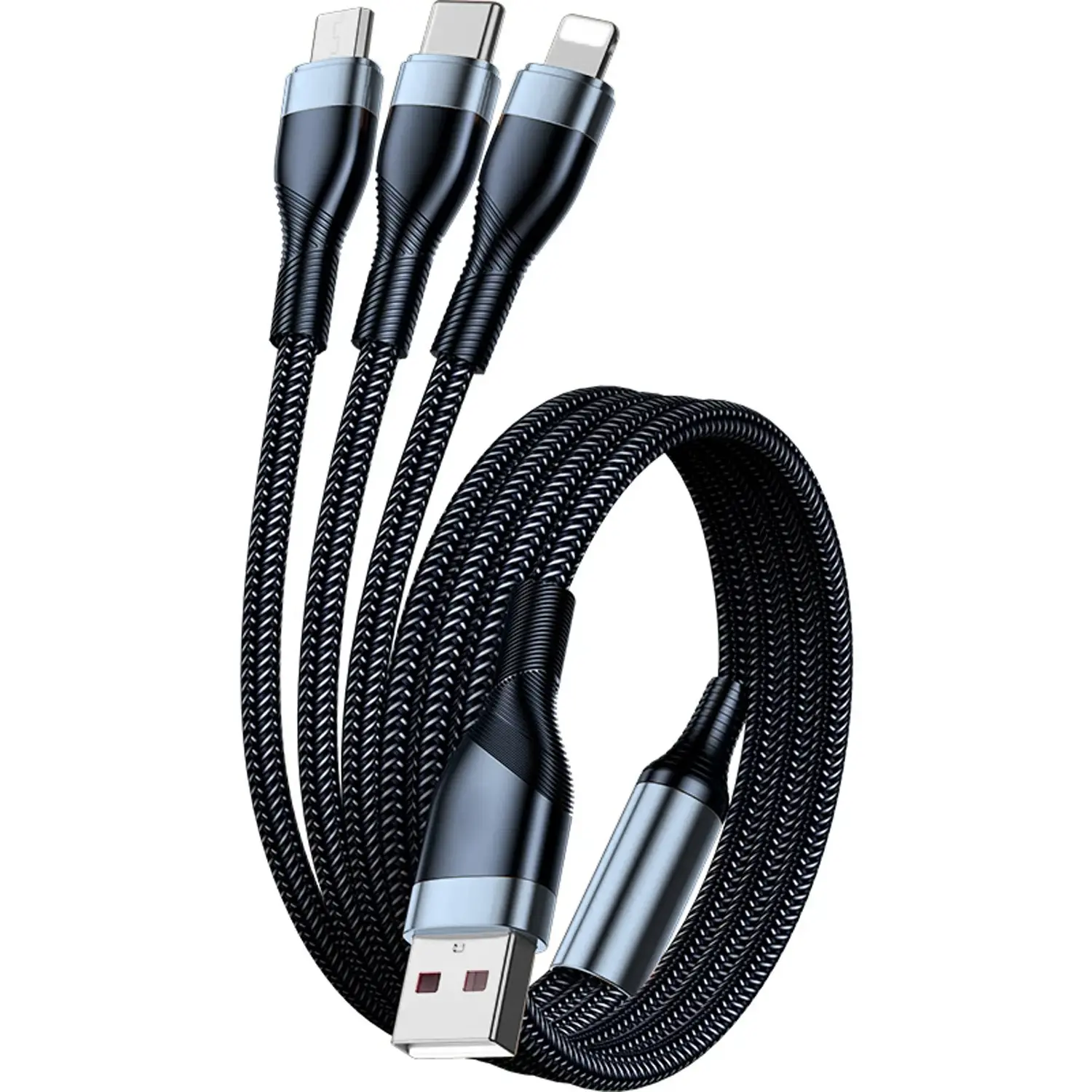 Three-In-One Fast Charging Cable, 65w Compatible with Apple Samsung Android Phones, Data Syncing & Recharging Solution