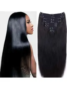 Clip in Human Hair Straight Extensions for Women 14-28 Inch 100g 8Pcs 18 Clips 1B/4/4-27/613 Natural Black, Dark Brown,Highlight Ombre Honey Blonde Seamless Soft Lightweight Natural Look Easy Install Hair
