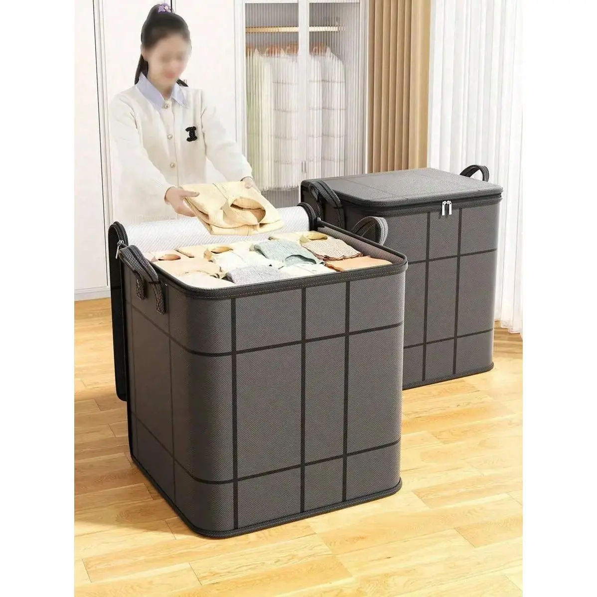 Black Storage Bag, Thickened Large-Capacity Mobile Bag, Wardrobe Storage Bag, Clothes Quilt Finishing Bag, Seasonal Clothing Storage Bag, Blanket Quilt Clothes Moving Packing Thickened Large Woven Bag, Under Bed, Living Room Dorm