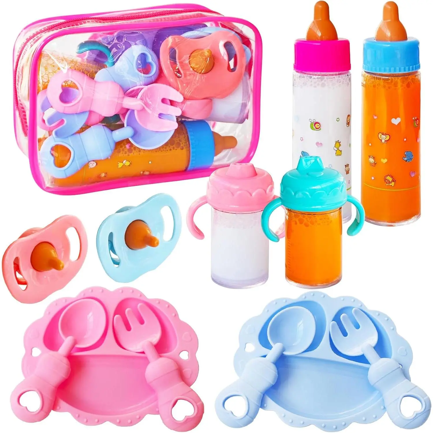 13 Pcs Baby Doll Accessories Magic Bottle Set,Pretend Play Feeding Toy Set with Package,Doll Feeding Set  Kids Girls,Magic Disappearing Juice Milk Bottles,Sippy Cups,Pacifiers,Bowl Spoons
