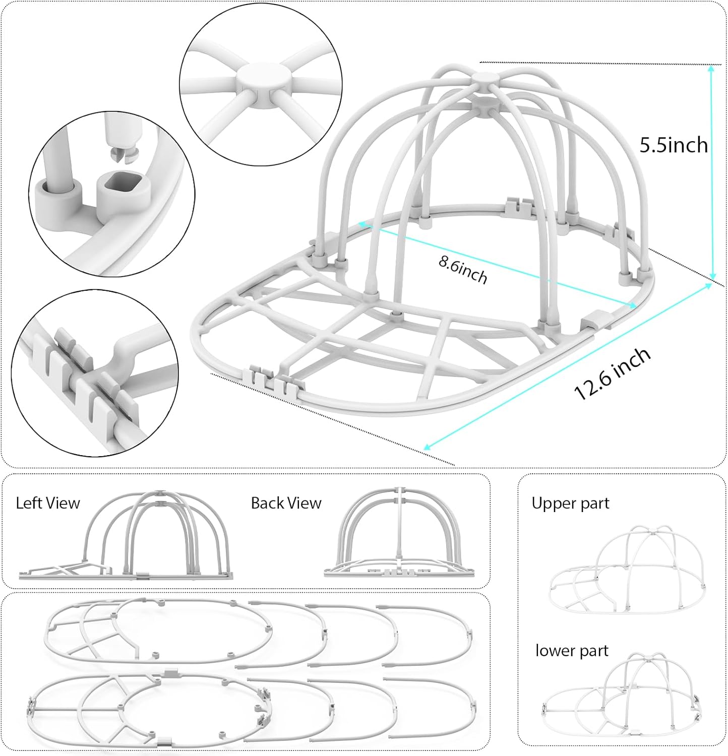 Mother's Day Gifts Hat Washer Cage for Washing Machine - Baseball Cap Cleaner Rack-White 1 Pack