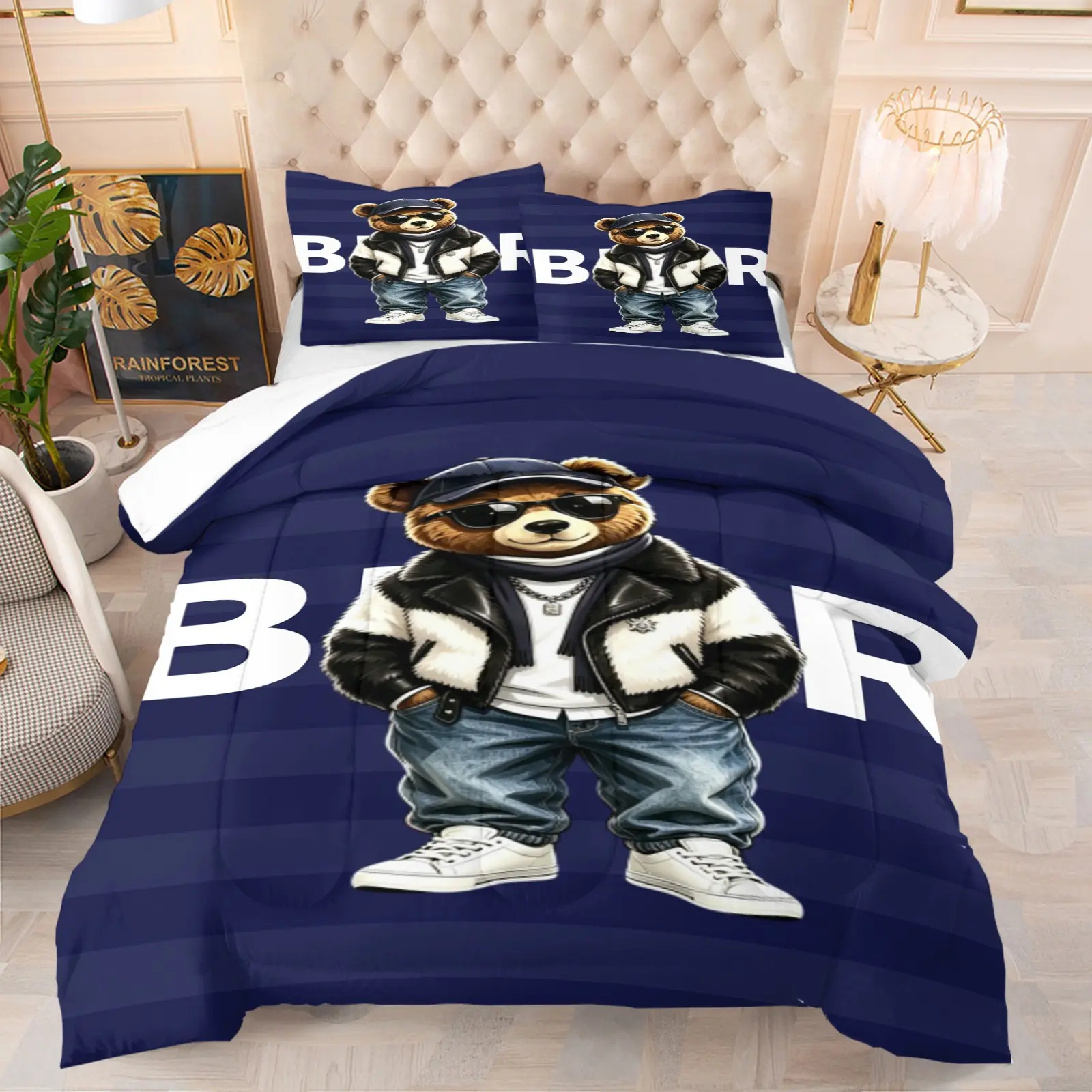 Little Bear Pattern Comforter Set, Soft And Comfortable Bedding Set, Includes 1 Comforter And 1 Or 2 Pillowcases Without Pillow Core, Suitable For Bedroom, Dormitory, And Room Decorations For Adolescents And Adults