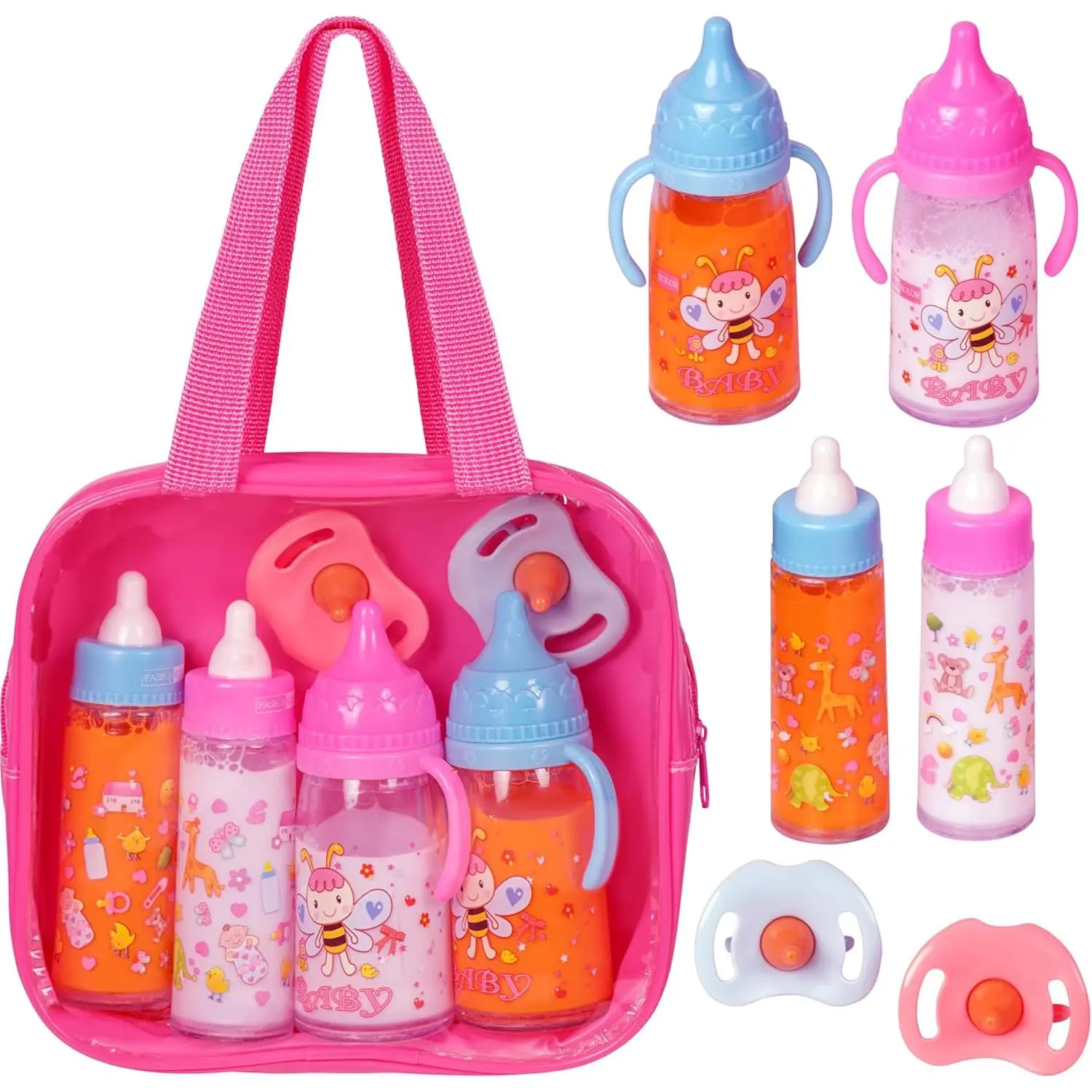 My Sweet Baby Disappearing Doll Feeding Set |   Baby Care 6 Piece Doll Feeding Set (Hot Pink) goblet