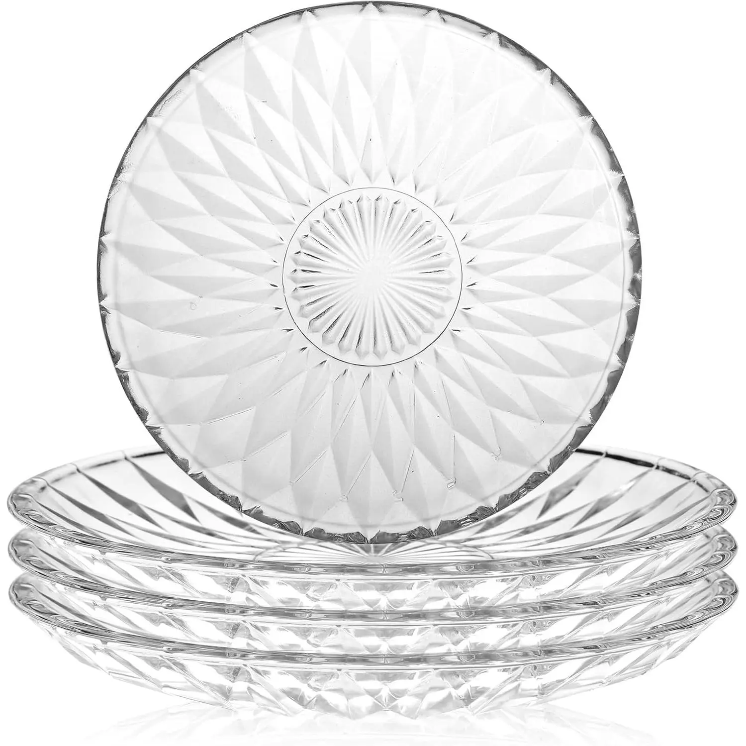 6 Inch Clear Glass Plates 4 Pack  Dinnerware Set Transparent  Textured Dinner Plates for  Party Wedding  Glass Dishes for Fruit Salad Appetizer Dessert