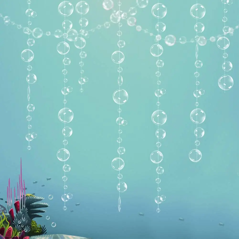 6-Strand Lightweight Transparent Plastic Under The Sea Bubble Garland Kit - Nautical Window Christmas Tree Decor, Little Mermaid Birthday Party Hanging Streamer Flat Print Ocean Supplies