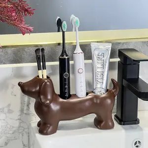 3D Printed Creative Dachshund Dog Toothbrush Holder Multifunctional Bathroom Toothpaste Makeup Brush Storage Stand