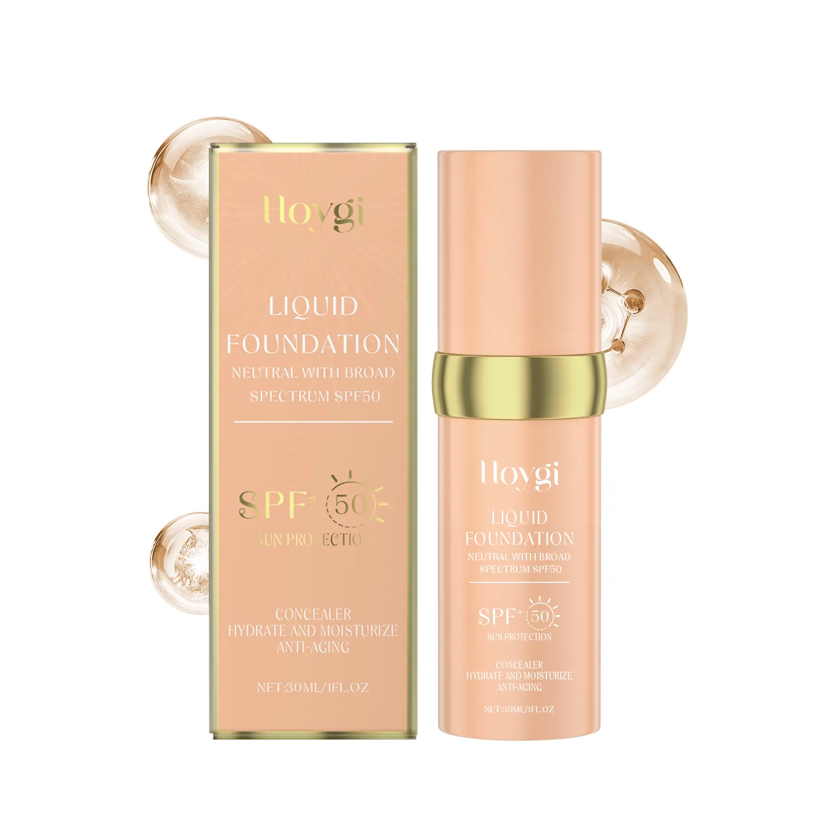 Liquid Foundation, Lightweight & SPF50 Sun Protection Formula, Covers Blemishes & Brightens Skin Tone, Perfect for Daily Makeup & Anti-Aging, 30ml Bottle, For All Skin Types