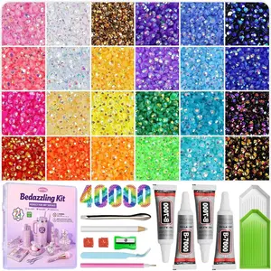 Redtwo 40000Pcs Resin Jelly Rhinestones for Bedazzling, 3mm Multicolor Flatback Rhinestones, Bedazzling Kit with 4Pcs B7000 Jewelry Glue and Tools, Bedazzler Kit for Crafting Book Clothes Makeup Shoes