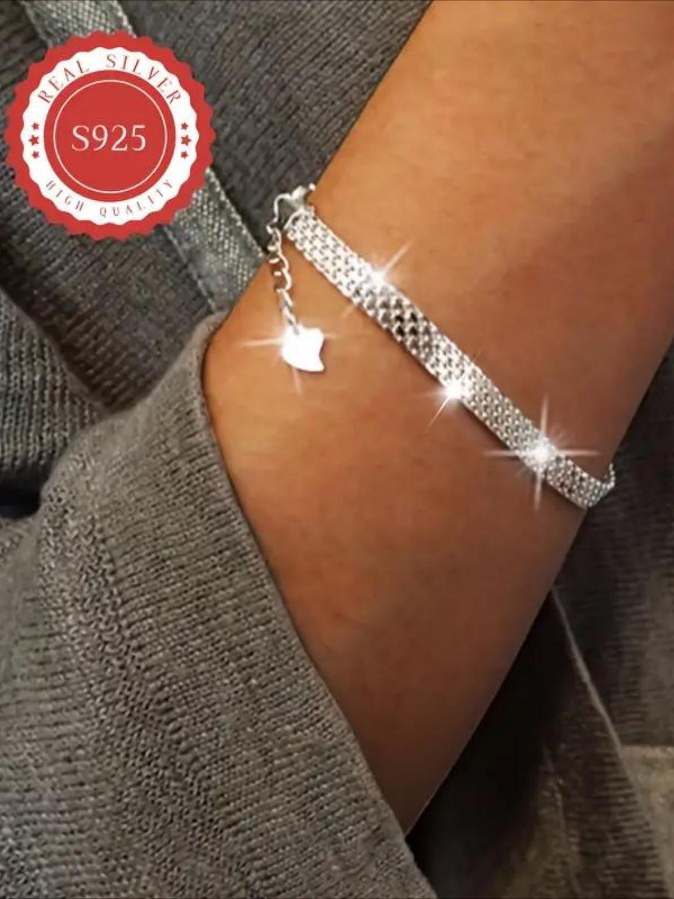 S925 Sterling Silver Wide Chain Bracelet, Cuban Link Bracelet, High Quality Elegant Unique Trendy Chain Bracelet for Men and Women, Bracelet Perfect for Gift Idea, Suitable for All Seasons