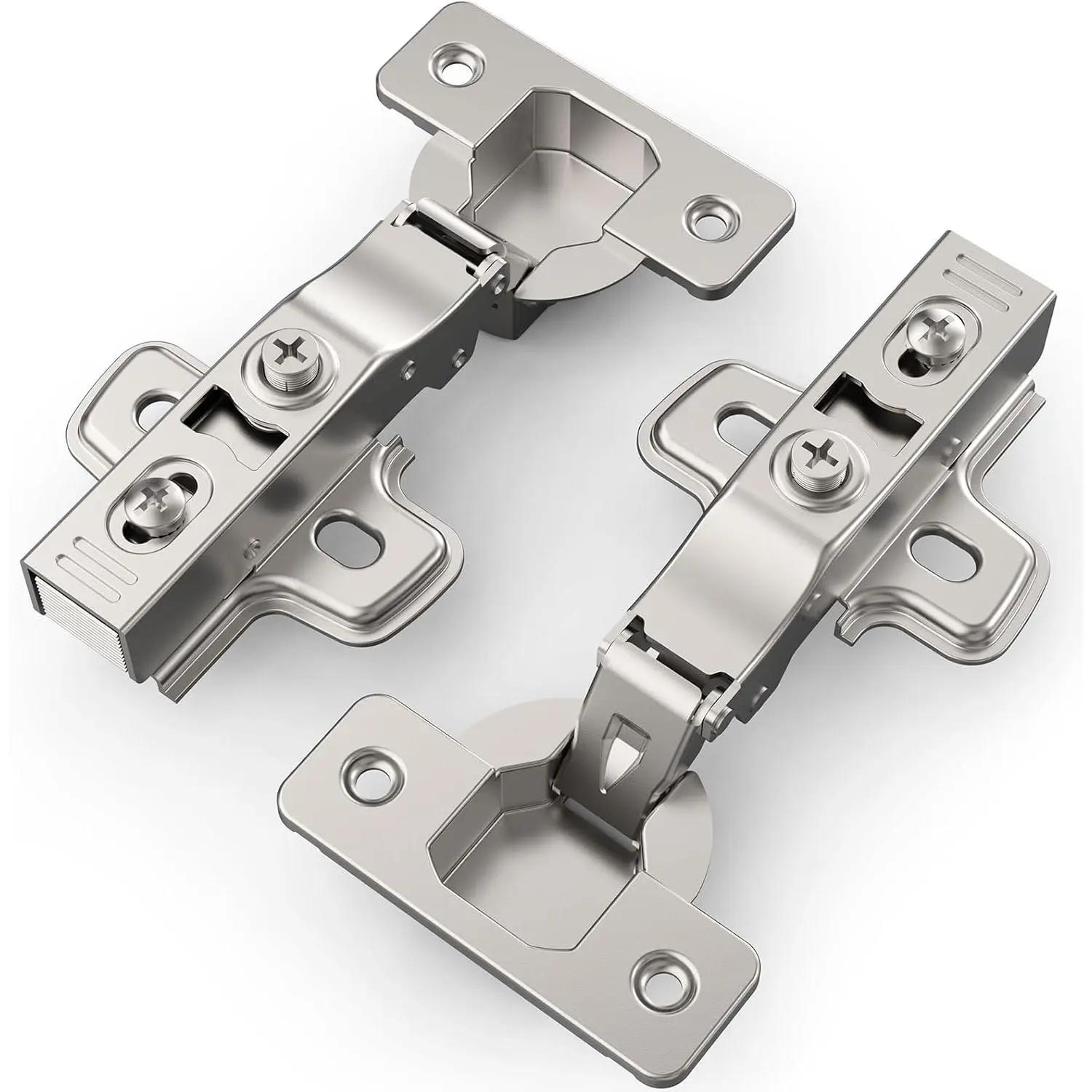 2 Pack Full Overlay Soft Close Concealed Frameless Cabinet Hinges, Satin Nickel, 105°, Stop at Will 45-105 , Self Closing,  Adjustment, Clip , Stainless Steel for Cupboard Kitchen