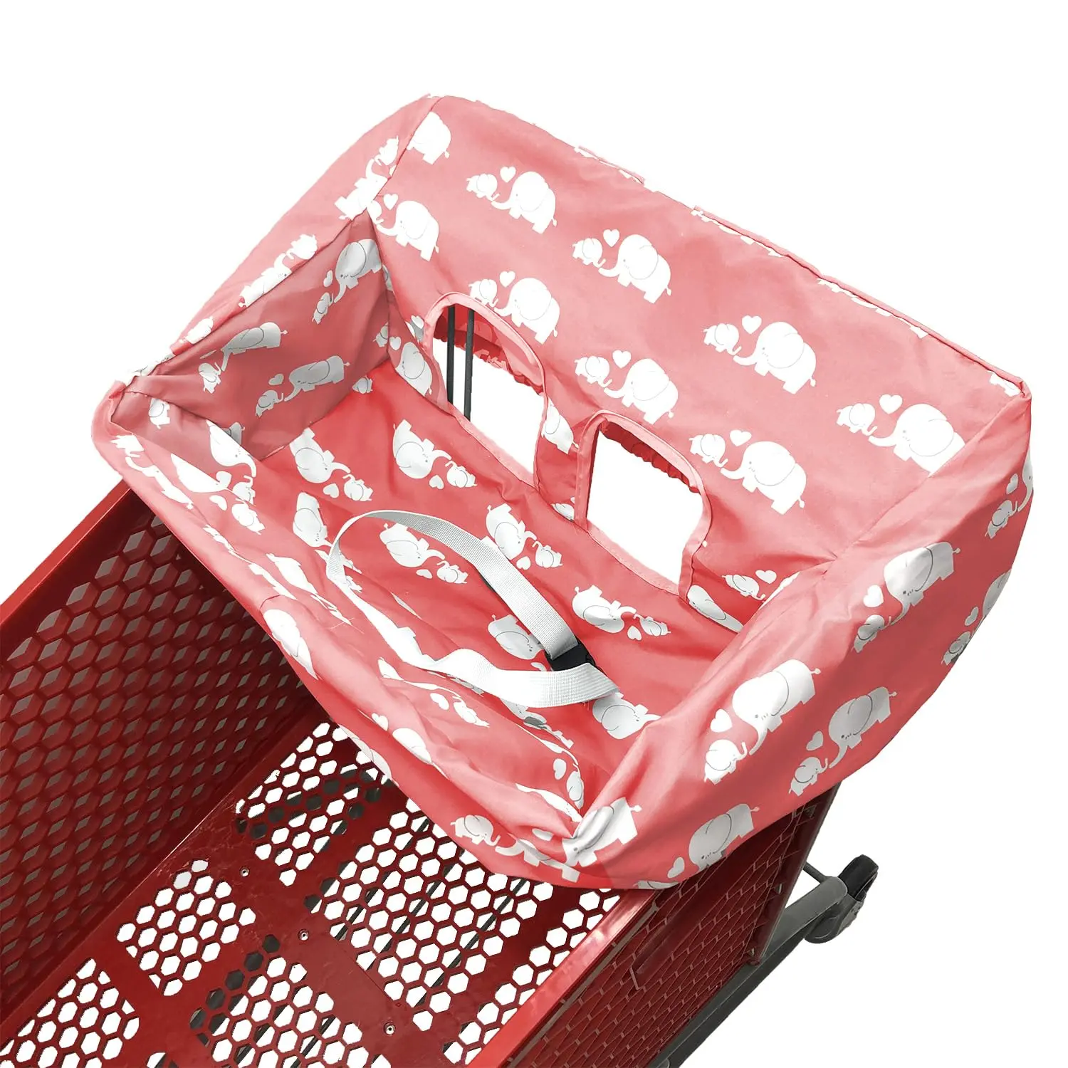 Portable Shopping Cart Cover |   High Chair and Grocery Cart Covers for Babies, Kids, Infants & Toddlers ✮   Includes Free Carry Bag ✮   (Simple Pink Elephant)