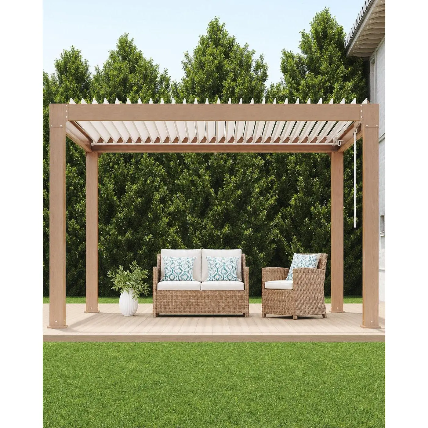 GARVEE 10ft x10ft Louvered Pergola, Outdoor Adjustable Louvered Roof Pergola Shade with Reinforced Aluminum Frame, Integrated Drainage System, Weather Resistant Shelter, Backyard/Deck Canopy Ventilated Hardtop Gazebo (Wood Grain), Backyard Canopy, Ventila