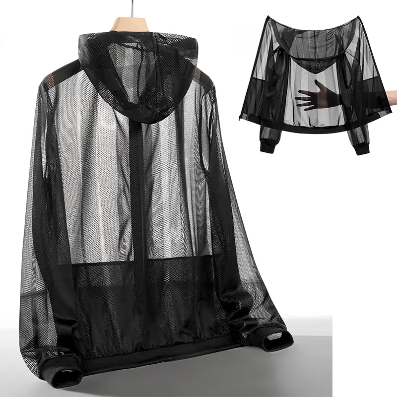 Sunscreen clothing Hollow mesh ice silk men's and women's summer quick-drying ultra-thin breathable mesh yarn jacket Mosquito-proof sunscreen clothing