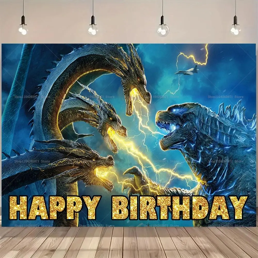 Godzilla vs King Kong Polyester Monster Tapestry Wall Hanging - Cartoon Clash Theme Backdrop, Home Decor Decoration for Kids, Engagement & Church Events, Anniversary & Easter Photography Prop