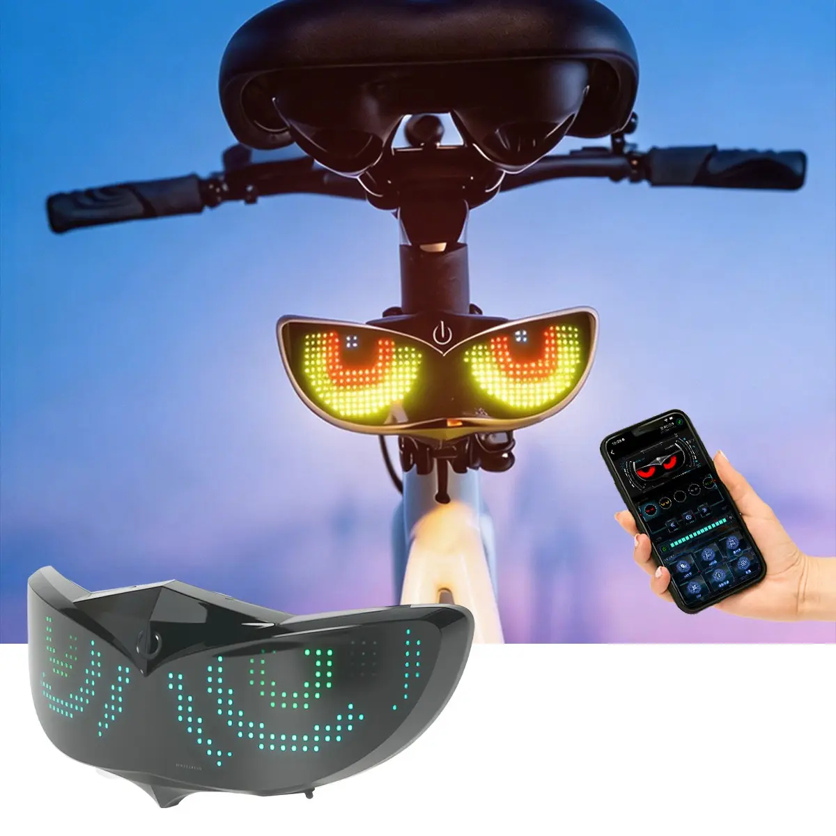 LED Helmet Display RGB Dynamic Expression Lights Motorcycle Helmet Decorative Light Bicycles Warning Light Smart APP Control Battery Devil's Eye Lights
